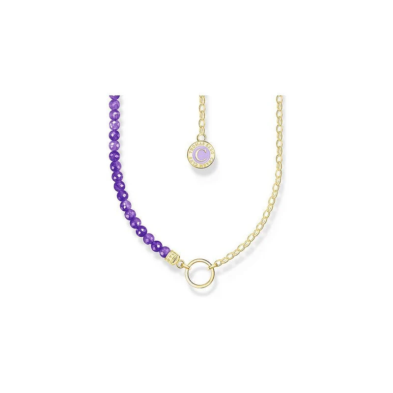 Thomas Sabo Damen Halskette Carrier mit Amethyst Perlen 45cm Gelbgold KE2190-427-13-L45V