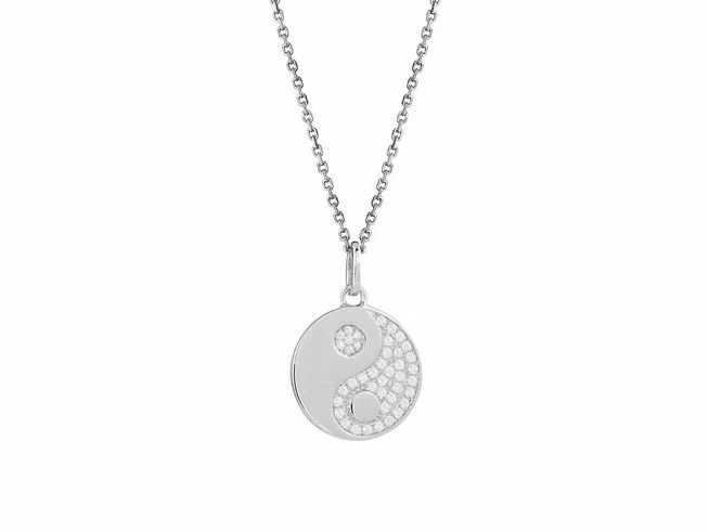 Xenox Damen Halskette Coin Anhänger mit Yin Yang Zirkonia Silber XS3457K