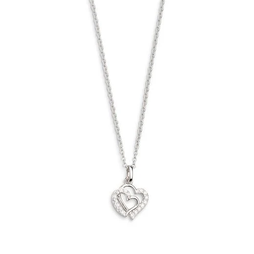 Xenox Damen Halskette mit Zirkonia Herzen Anhänger Collier 45cm Silber XS3418K