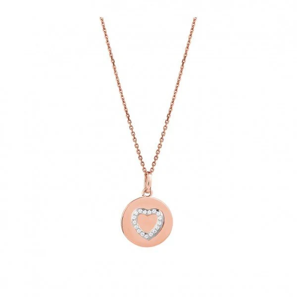 Xenox Damen Halskette Coin Anhänger mit Zirkonia Herz Rosegold XS1529