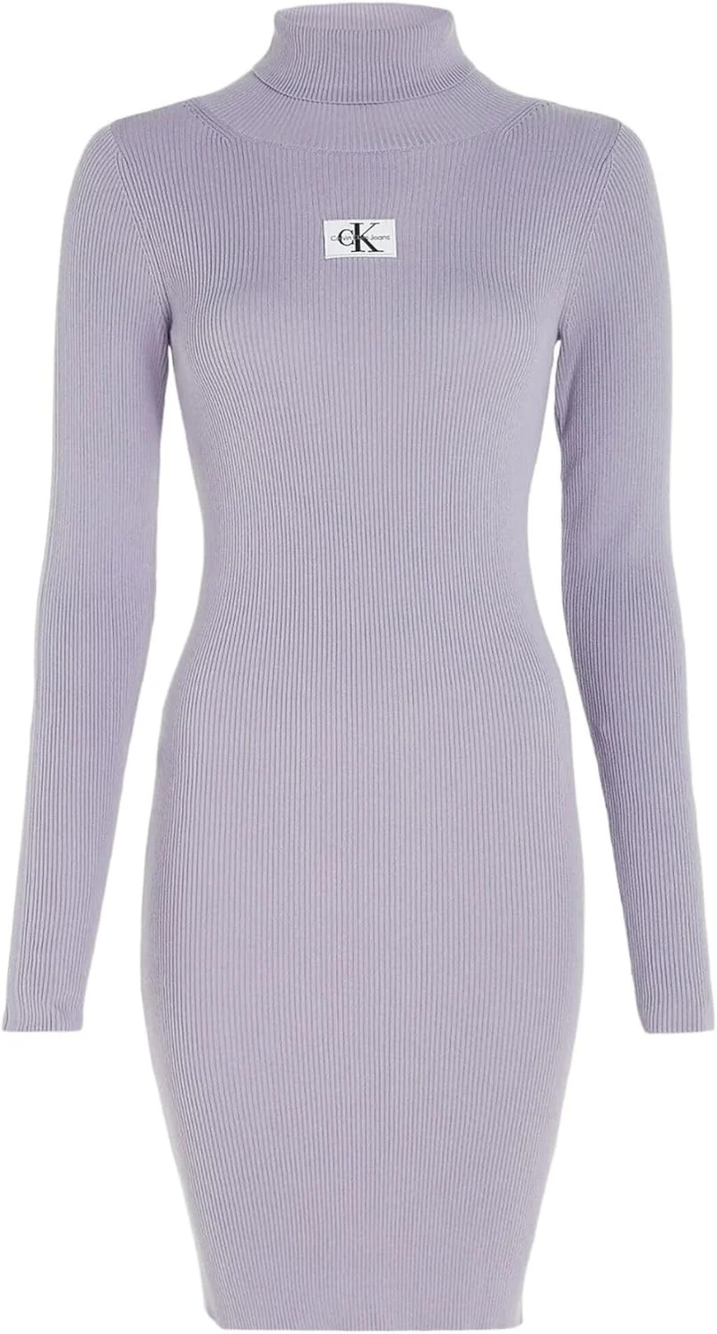 BADGE ROLL NECK SWEATER DRESS