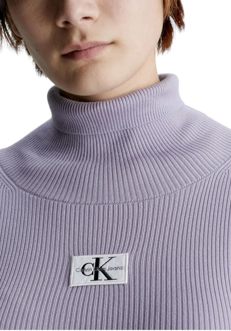 BADGE ROLL NECK SWEATER DRESS