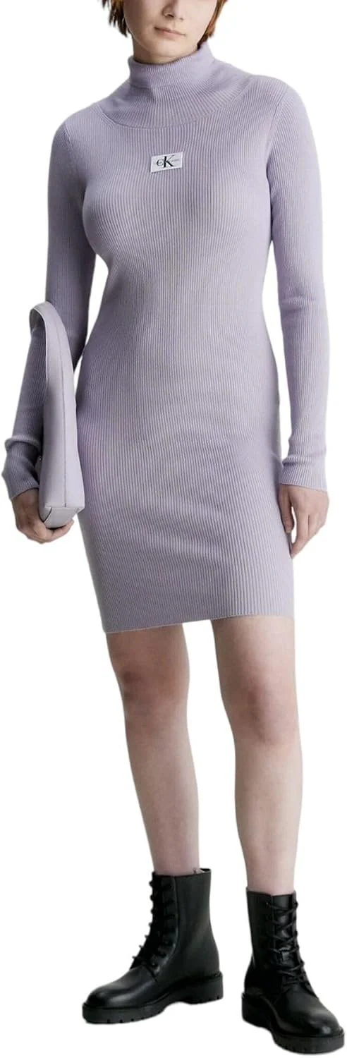BADGE ROLL NECK SWEATER DRESS