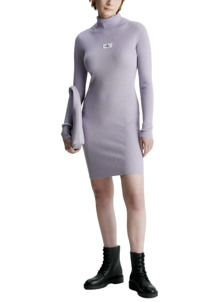 BADGE ROLL NECK SWEATER DRESS