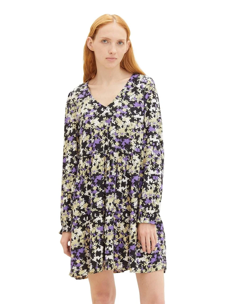 TOM TAILOR Denim Damen Kleid mit Volant & V-Ausschnitt