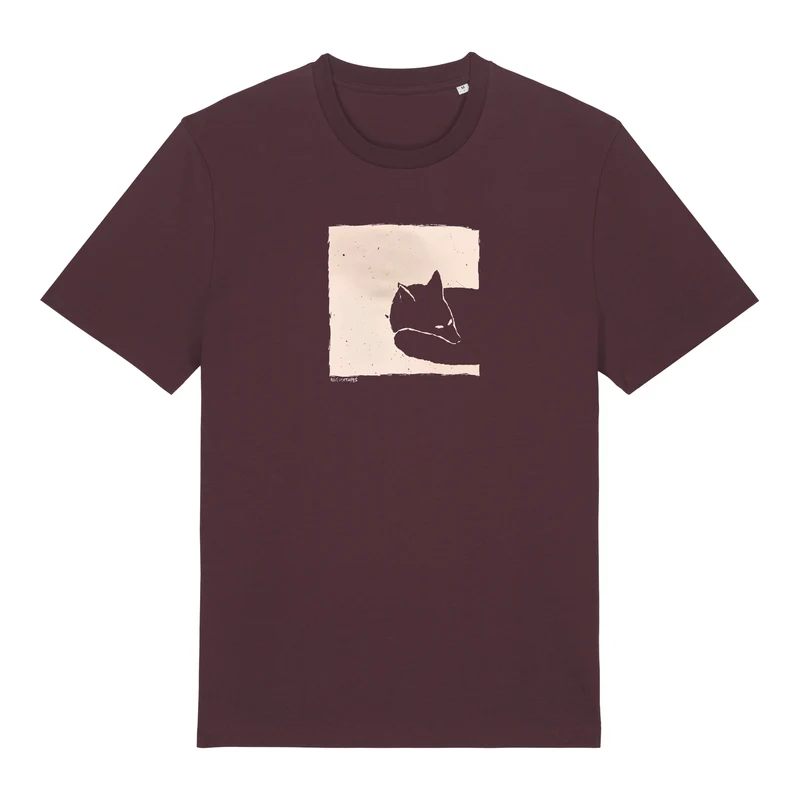 Fox in a Box – handbedrucktes T-Shirt aus Bio-Baumwolle – Red Brown