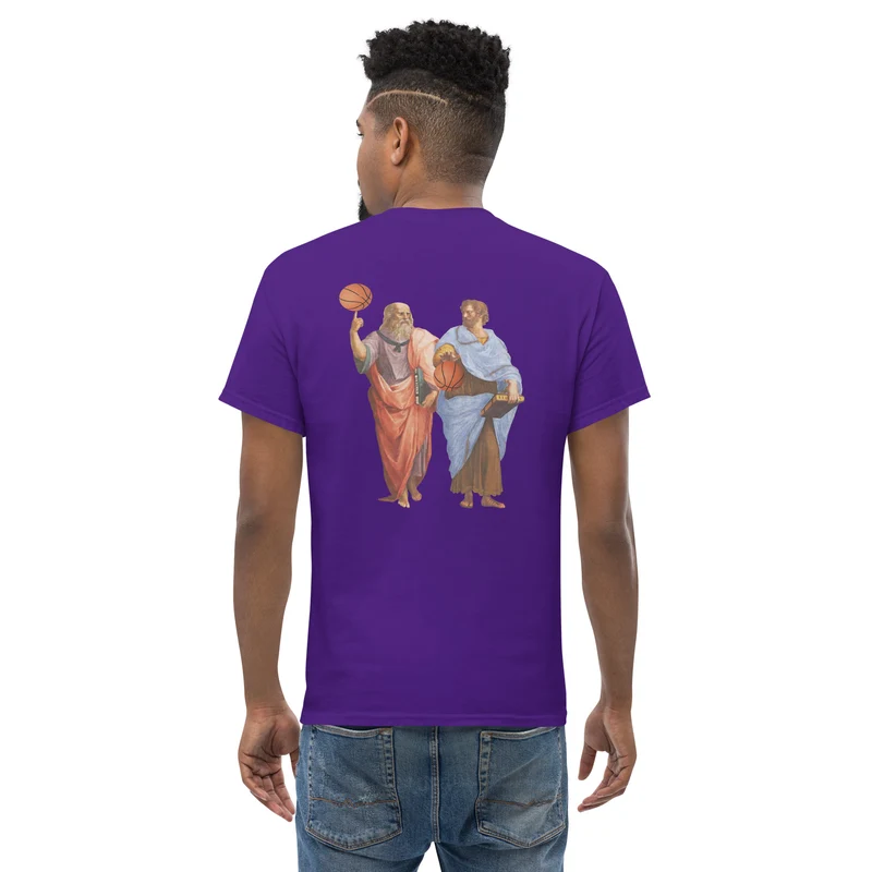 Aristotle and Plato with Basketballs - Back Print - Unisex Classic T-Shirt