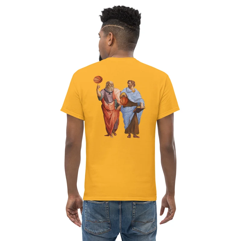 Aristotle and Plato with Basketballs - Back Print - Unisex Classic T-Shirt