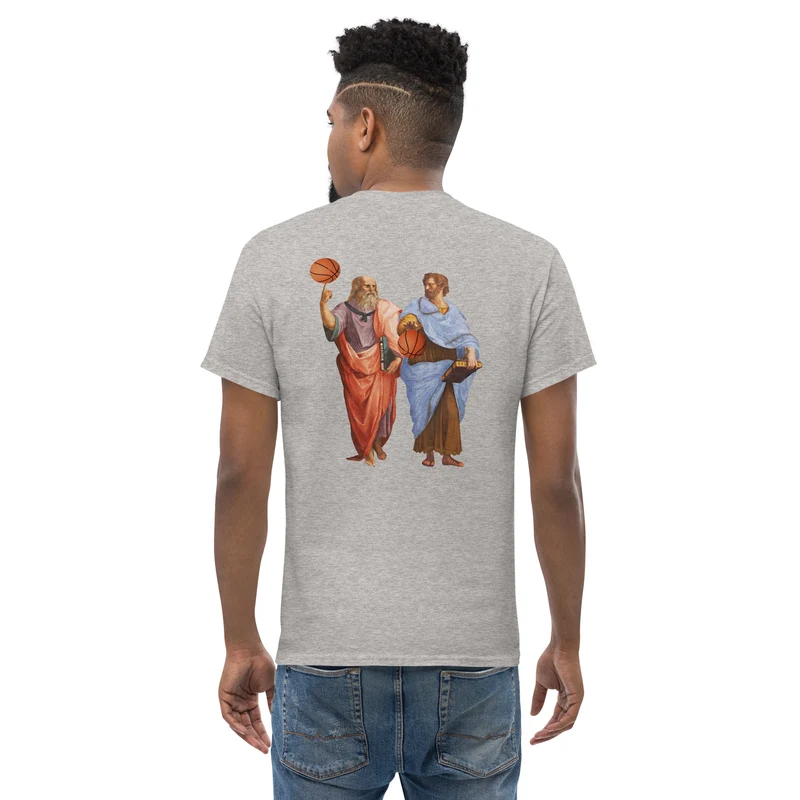 Aristotle and Plato with Basketballs - Back Print - Unisex Classic T-Shirt