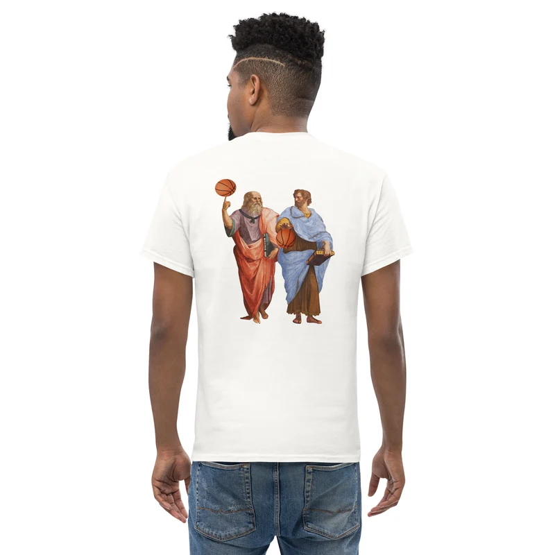Aristotle and Plato with Basketballs - Back Print - Unisex Classic T-Shirt