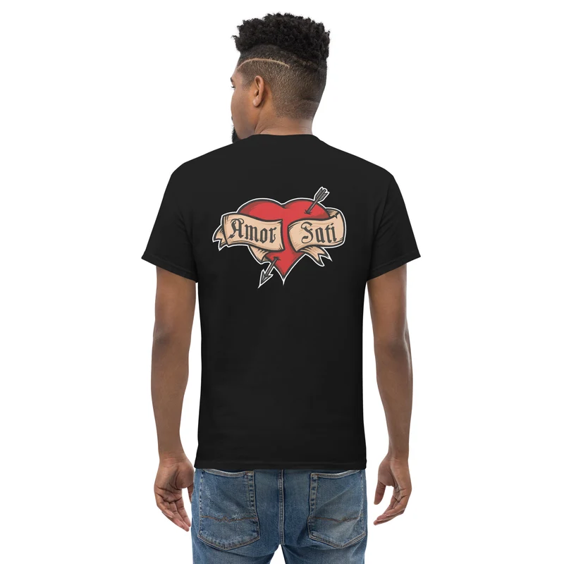 Nietzsche Fatalism Amor Fati Tattoo Heart - Back Print - Unisex Classic T-Shirt