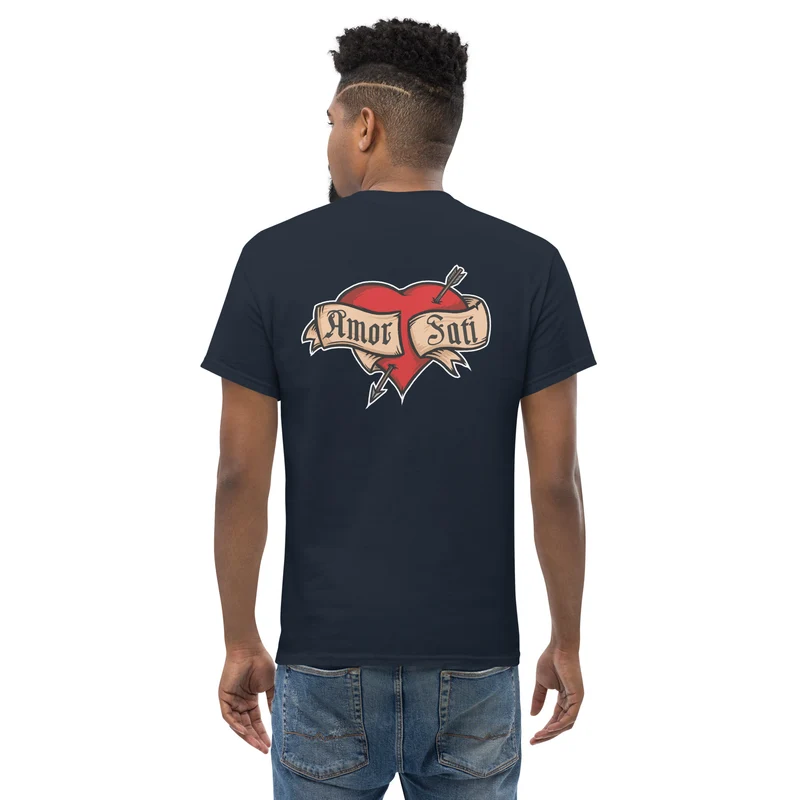 Nietzsche Fatalism Amor Fati Tattoo Heart - Back Print - Unisex Classic T-Shirt