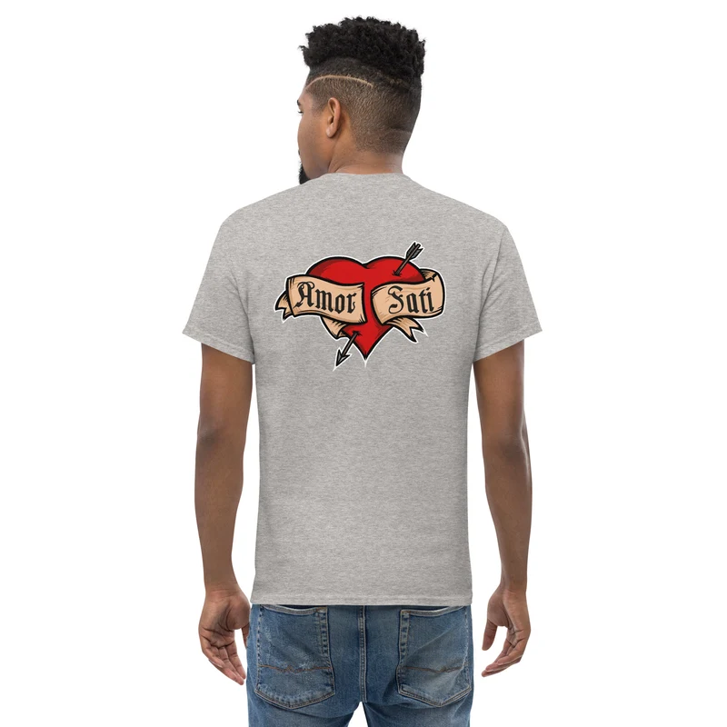 Nietzsche Fatalism Amor Fati Tattoo Heart - Back Print - Unisex Classic T-Shirt