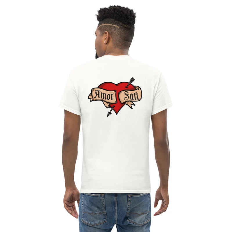 Nietzsche Fatalism Amor Fati Tattoo Heart - Back Print - Unisex Classic T-Shirt