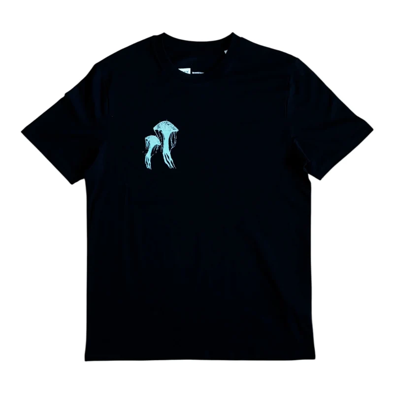 Quallen Unisex T-Shirt – handbedruckt | Türkis / Schwarz