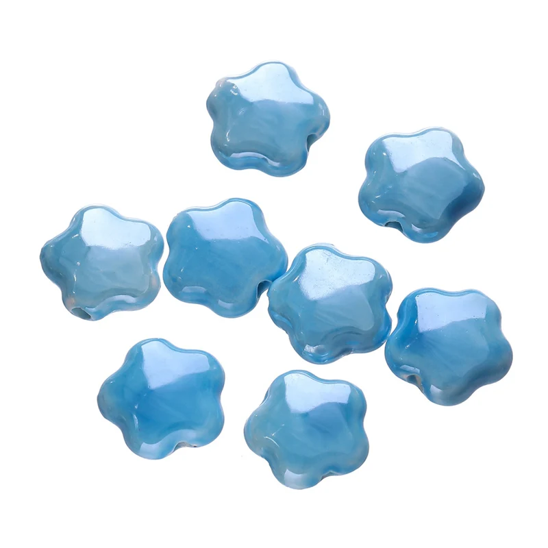 Five-Petal Ceramic Flower Beads, 10-Pack