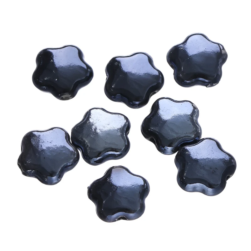 Five-Petal Ceramic Flower Beads, 10-Pack