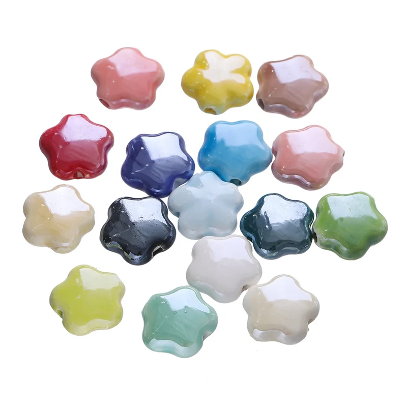 Five-Petal Ceramic Flower Beads, 10-Pack
