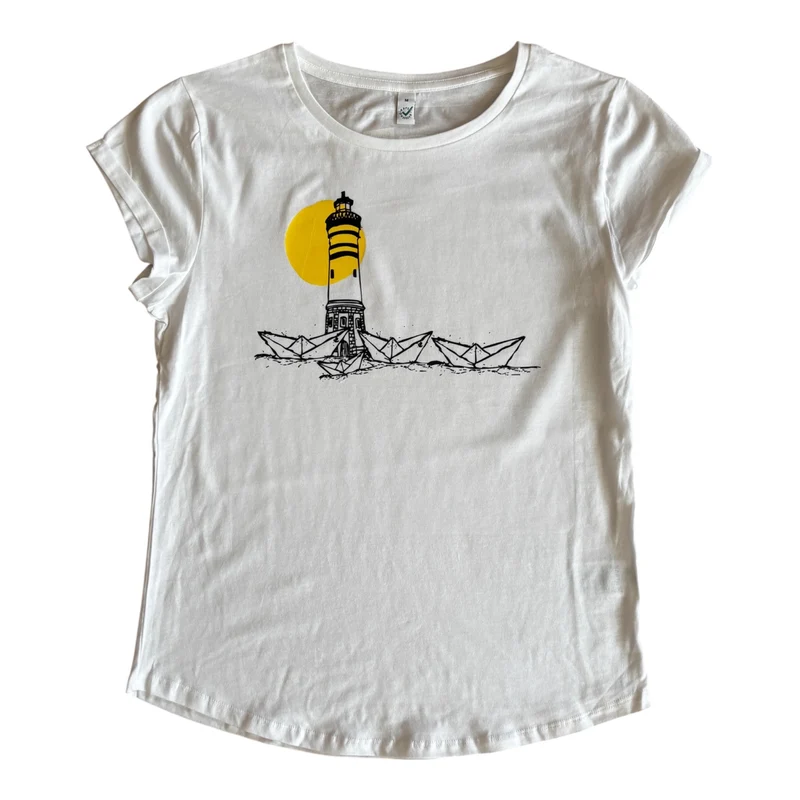 Papierhafen mit Sonne Rolled-Sleeve Damen T-Shirt