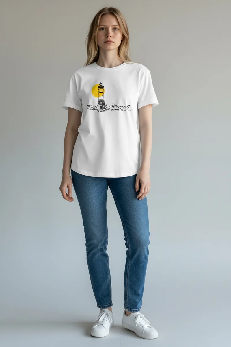 Papierhafen mit Sonne Rolled-Sleeve Damen T-Shirt