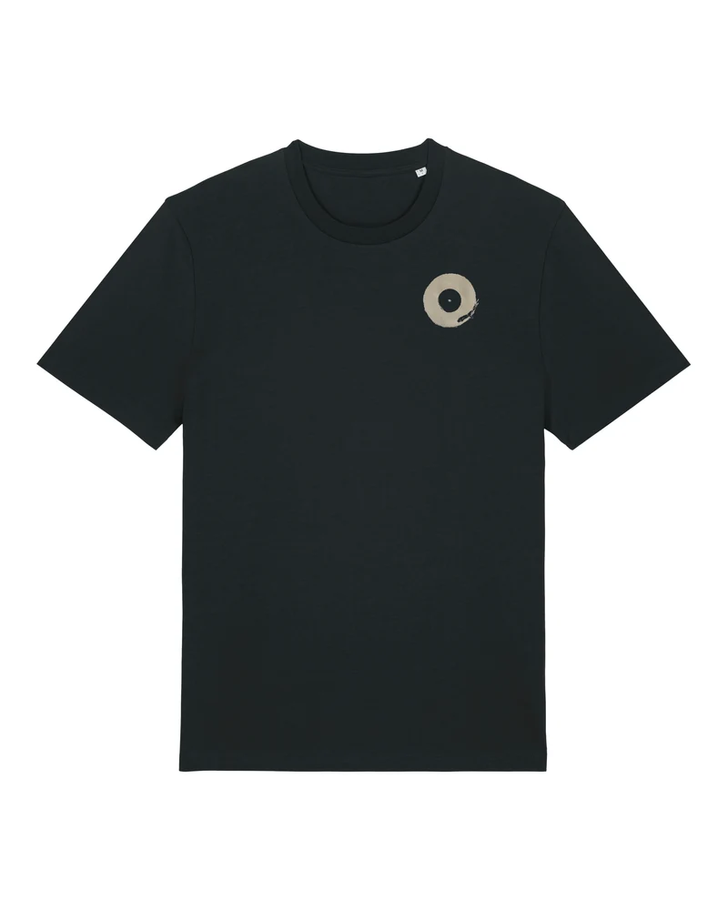 Plattenspieler Unisex T-Shirt – handbedruckt | Schwarz, Front- & Rückenprint