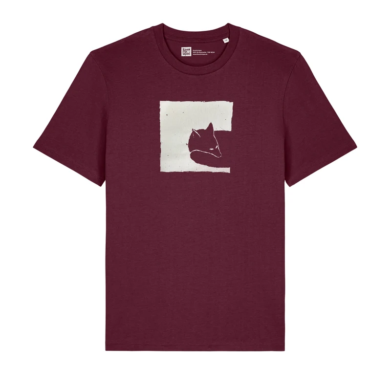 Fox in a Box Unisex T-Shirt – Bio-Baumwolle, handbedruckt | Deep Plum