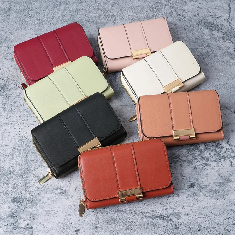Gold-Clasp Foldover Zip Wallet