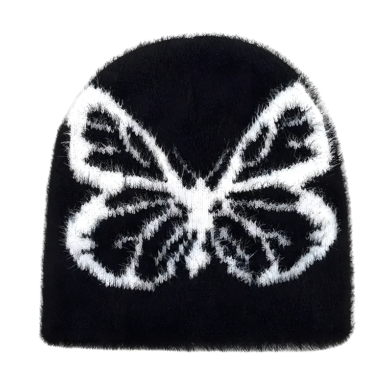 Fuzzy Butterfly Knit Beanie