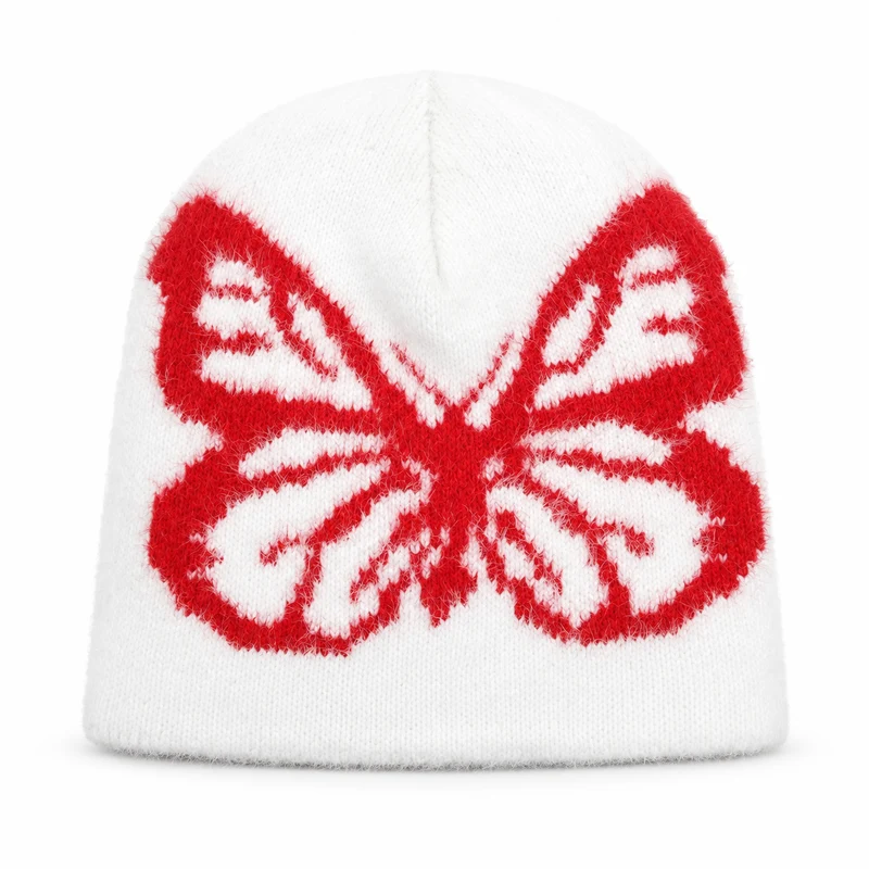 Fuzzy Butterfly Knit Beanie