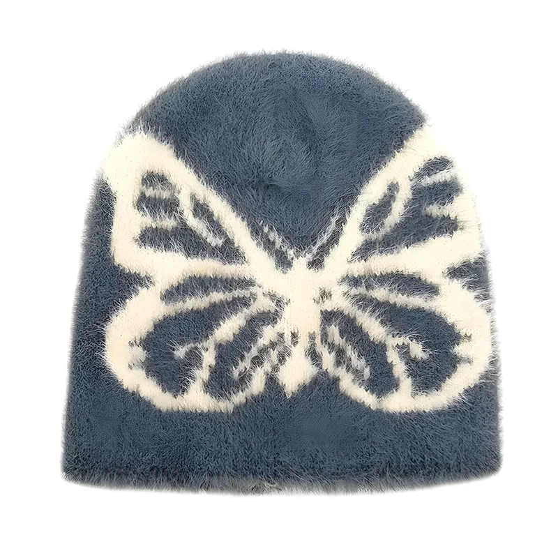 Fuzzy Butterfly Knit Beanie