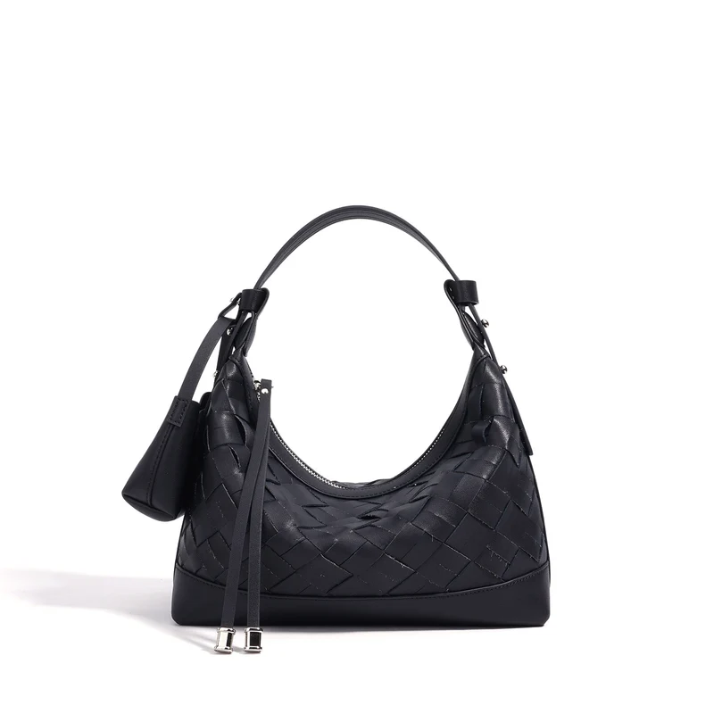 Woven Leather Hobo Shoulder Bag