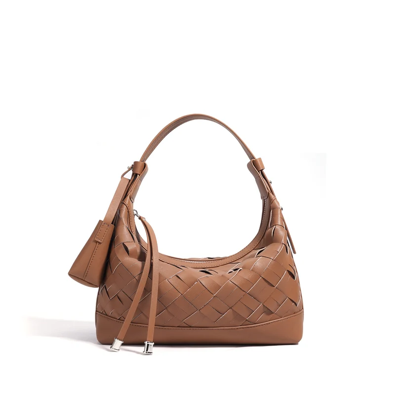 Woven Leather Hobo Shoulder Bag