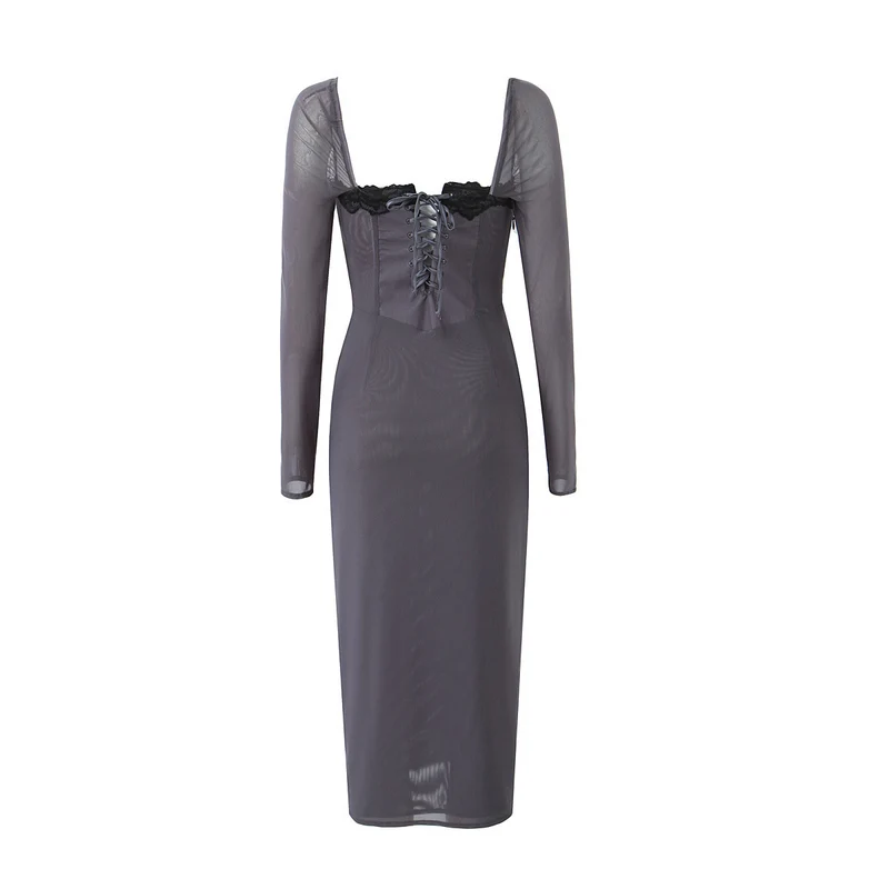 Lace Square-Neck Midi Dress