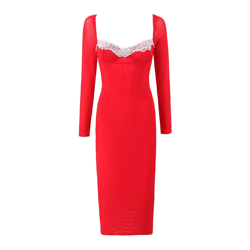Lace Square-Neck Midi Dress