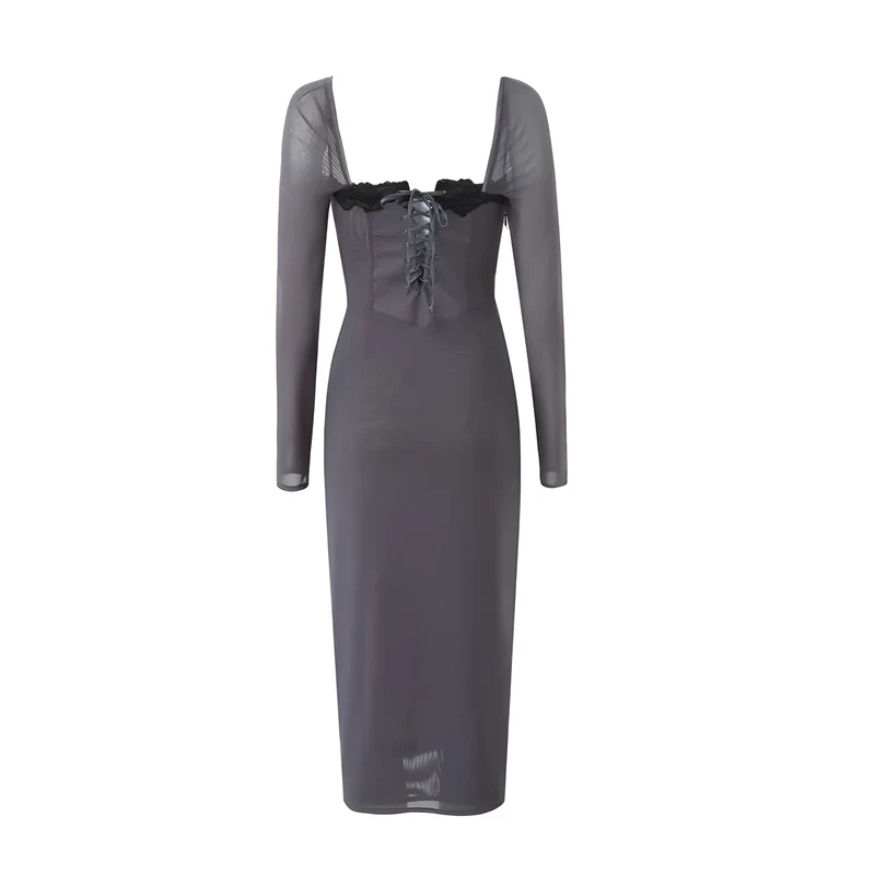 Lace Square-Neck Midi Dress