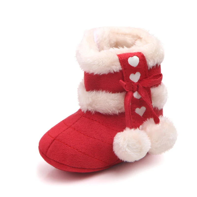 Heart Bow Pom-Pom Baby Boots
