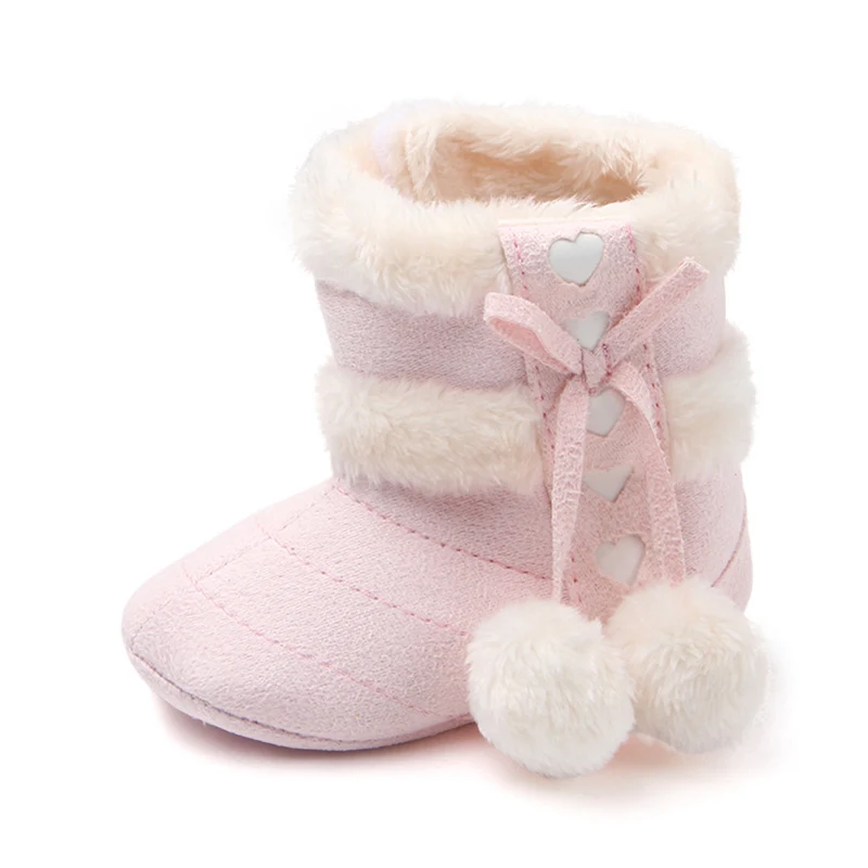 Heart Bow Pom-Pom Baby Boots