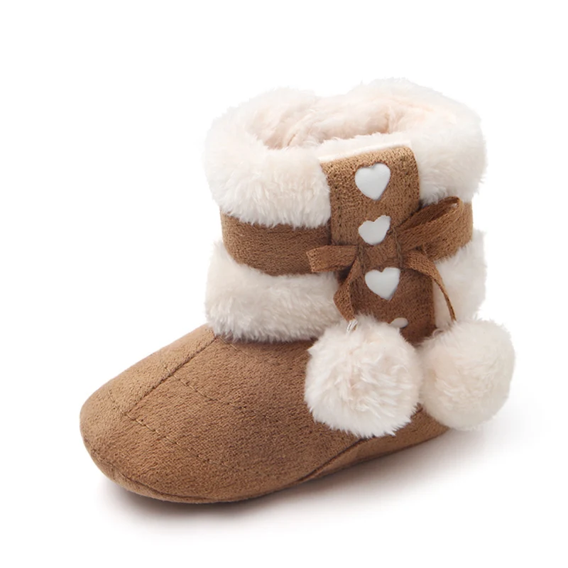 Heart Bow Pom-Pom Baby Boots
