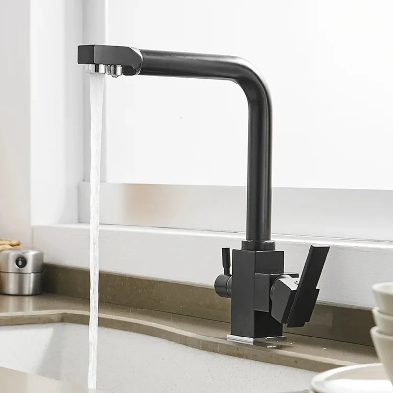Dual-Handle L-Shaped Kitchen Faucet