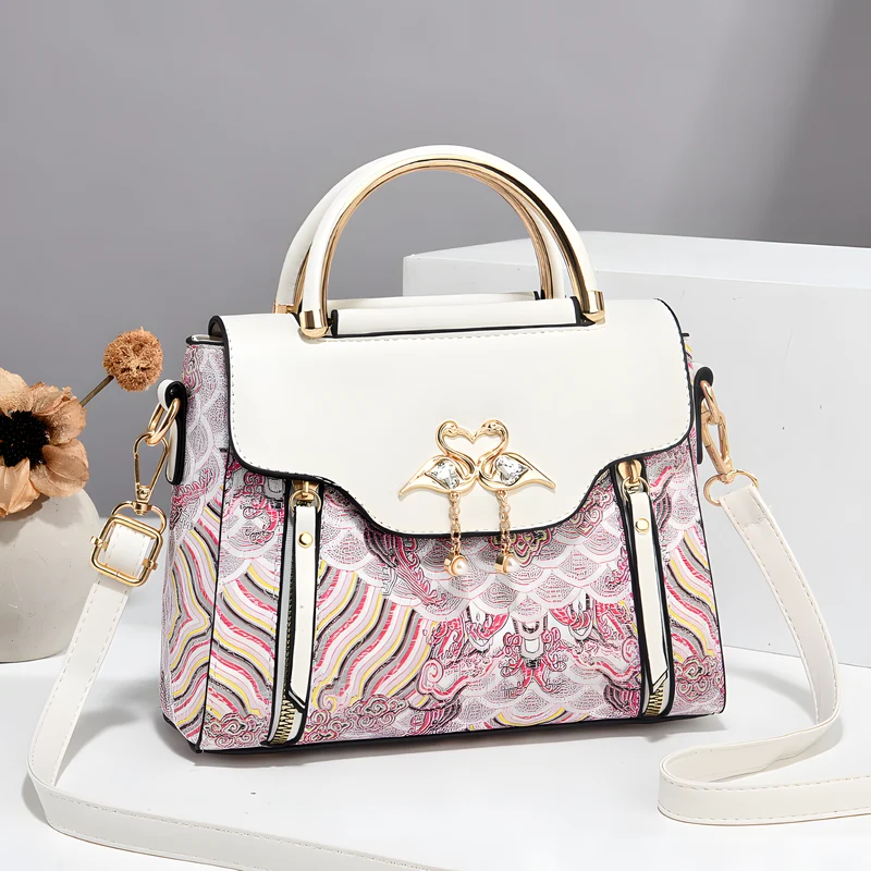 Bird-Charm Printed Shoulder Bag