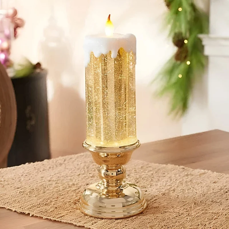 LED Glitter Candle with Pedestal Base