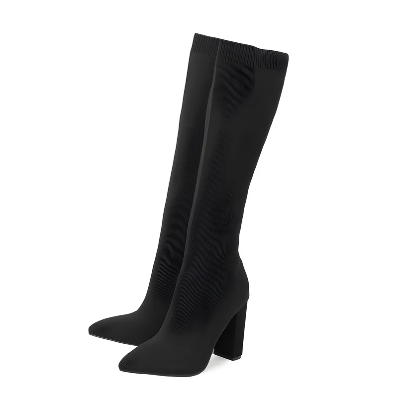 Stretch-Knit Block-Heel Boots