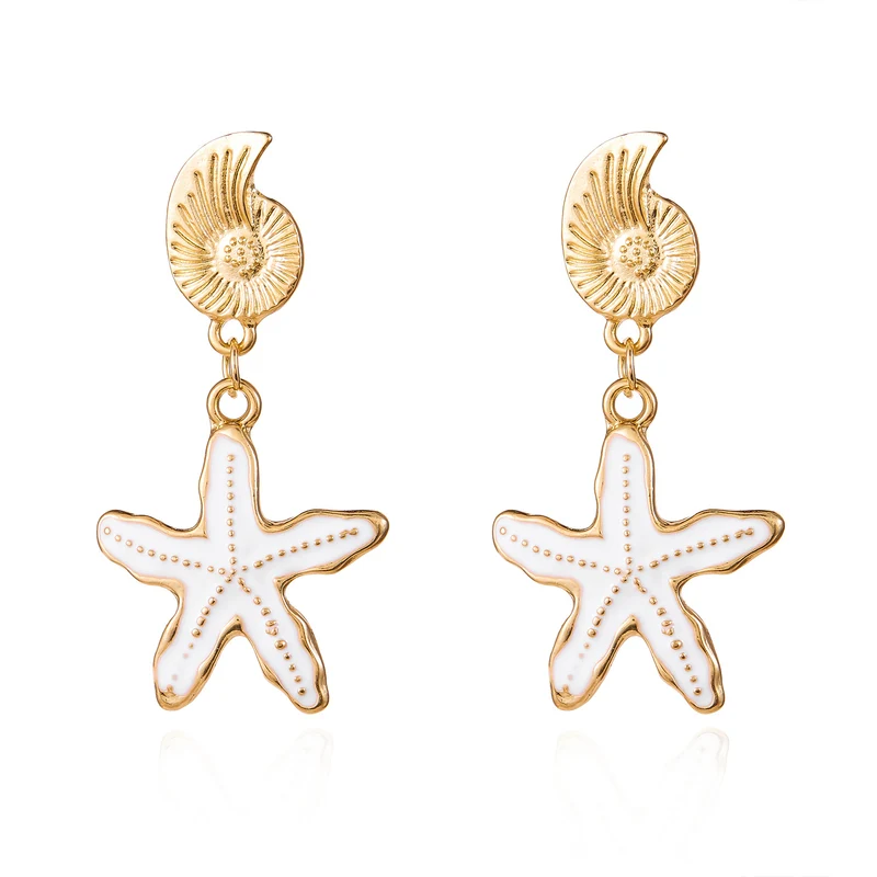 White Starfish Drop Earrings