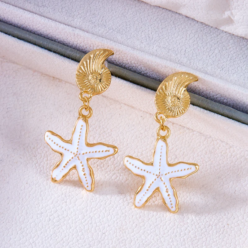 White Starfish Drop Earrings