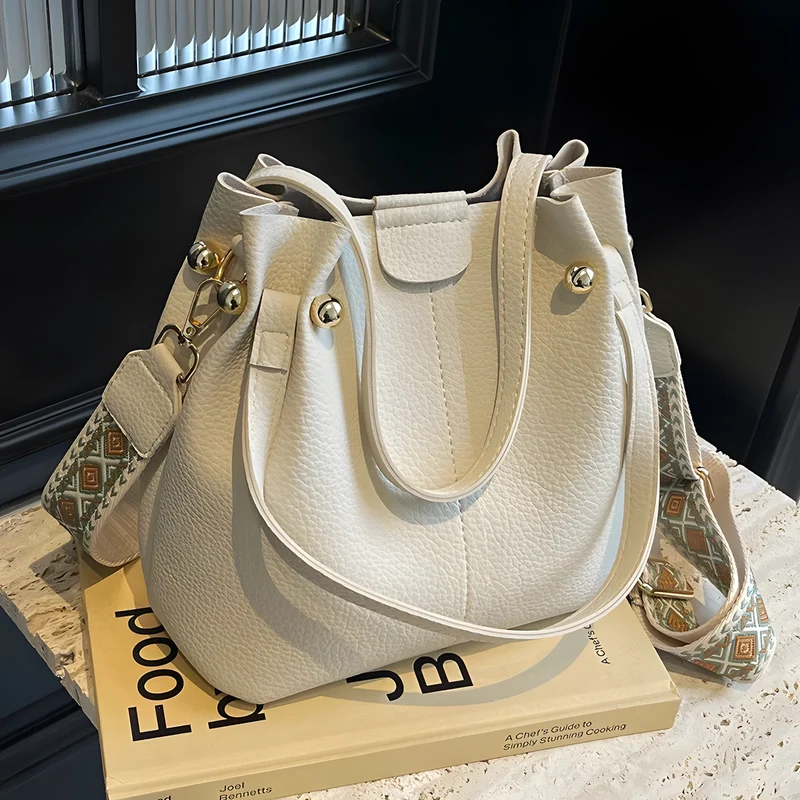 Wide-Strap Bucket Bag
