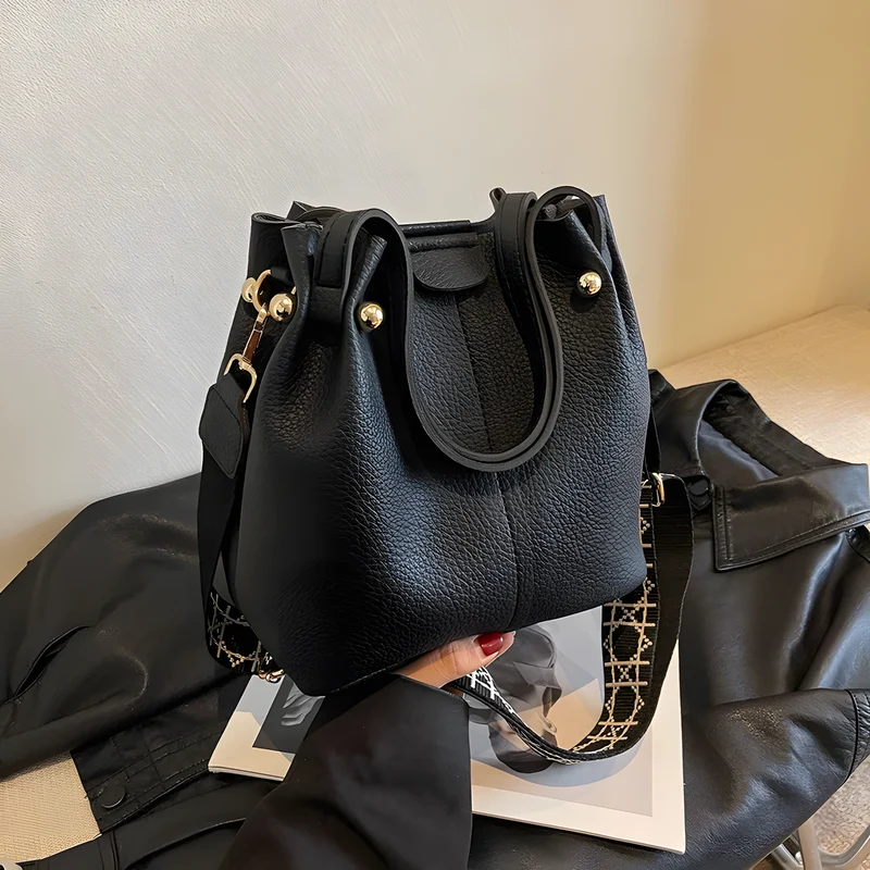 Wide-Strap Bucket Bag
