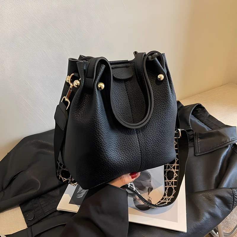 Wide-Strap Bucket Bag
