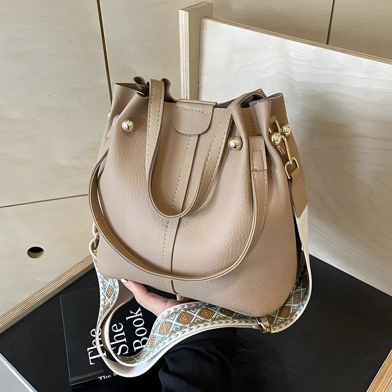 Wide-Strap Bucket Bag