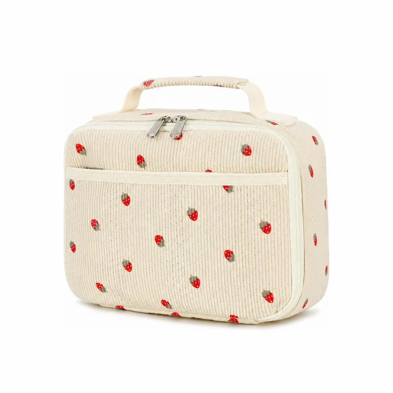 Corduroy Lunch Bag with Zip Pockets