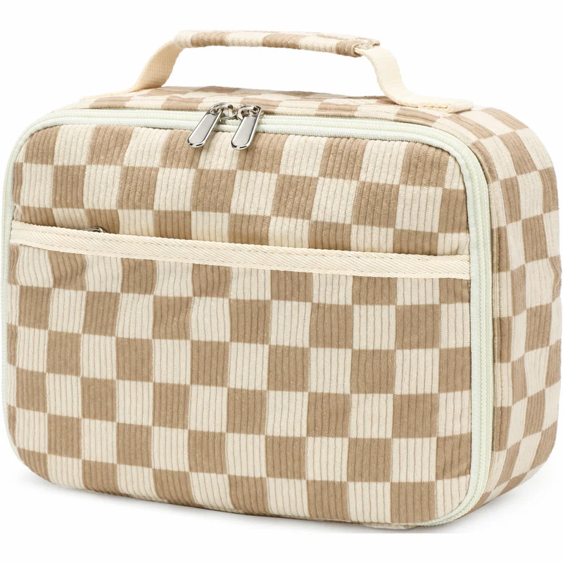 Corduroy Lunch Bag with Zip Pockets